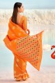 Banarasi silk Orange Weaving Banarasi Saree with Blouse