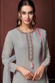 Grey Georgette Straight Pant Suit