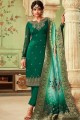 Green Georgette and satin Straight Pant Suit