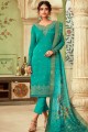 Sea green Georgette and satin Straight Pant Suit
