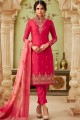 Redish pink Georgette and satin Straight Pant Suit