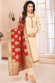 Off white Cotton and silk Churidar Suits