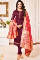 Wine  Cotton and silk Churidar Suits