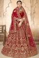 Modish Velvet Lehenga Choli in Red