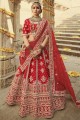 Silk Bridal Lehenga Choli with Embroidered in Red