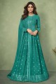 Turquoise  Anarkali Suit in Georgette with Embroidered