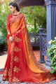 Orange & Red color Satin Silk saree