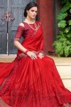 Fascinating Red color Chiffon saree