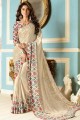 Cream color Fancy Fabric saree