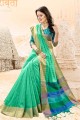 Sea Green color Handloom Cotton Silk saree