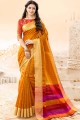 Musturd Yellow color Handloom Cotton Silk saree
