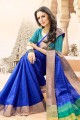 Royal Blue color Handloom Cotton Silk saree