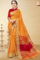 Attractive Orange Handloom Cotton Silk saree