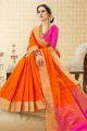 Enticing Orange Handloom Cotton Silk saree