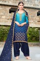 Splendid Navy Blue Soft Silk Patiala Suit