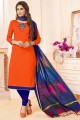 Attractive Orange Cotton Slub Churidar Suit