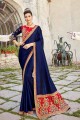 Beautiful Navy Blue Satin Silk saree