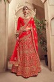 Stylish Velvet Lehenga Choli in Red