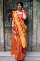 Indian Ethnic Orange Kanjivaram Art Silk saree
