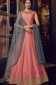 Gown-Pink / Jacket-Grey Gown-Chanderi Jacquard / Jacekt-Net Anarkali Suit