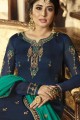 Charming Navy Blue Satin Georgette Palazzo Suit