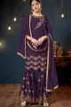 Beautiful Purple Satin Georgette Palazzo Suit