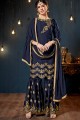 Appealing Navy Blue Satin Georgette Palazzo Suit
