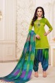 Parrot Green Soft Silk Patiala Suit
