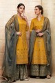 Exquisite Yellow Art Silk Palazzo Suit