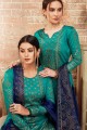 Magnificent Turquoise Blue Art Silk Palazzo Suit