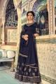 Gracefull Navy Blue Satin Georgette Palazzo Suit