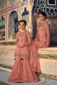 Enticing Peach Net Palazzo Suit