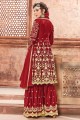 Splendid Red Satin Georgette Palazzo Suit