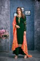 Traditional Dark Green Satin Georgette Palazzo Suit