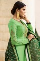 Luring Green Satin Georgette Palazzo Suit