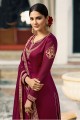 Latest Magenta Pink Satin Georgette Palazzo Suit