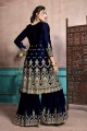 Alluring Navy Blue Satin Georgette Palazzo Suit