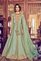 Light Green & Beige Jacquard Silk, Gown: Net Anarkali Suit