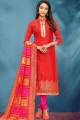 Red Cotton and silk Salwar Kameez