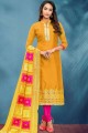 Yellow Cotton and silk Salwar Kameez