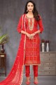 Red Banarsi jacquard Churidar Suit