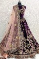 Excellent Purple Velvet Wedding Lehenga Choli