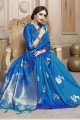Trendy Blue Cotton and silk Saree