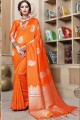 Pretty Orange Cotton and silk Saree