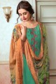 Sea green Georgette and satin Eid Palazzo Suit