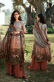 Grey and Brown Crepe Palazzo Suit