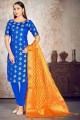Blue Banarasi raw silk Salwar Kameez