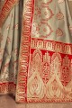 Designer Grey Banarasi raw silk Saree
