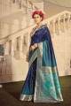 Appealing Navy blue Banarasi raw silk Saree