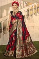 Red,black Banarasi raw silk Saree